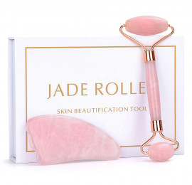 Набір для масажу з рожевого кварцу скребок гуаша та ролер Jade roller